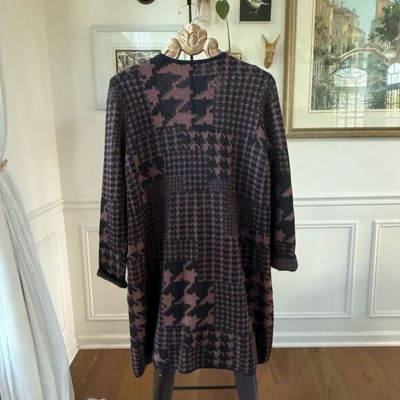 I.N. Studio Longline Brown Black Houndstooth Cardigan L - Picture 2 of 7
